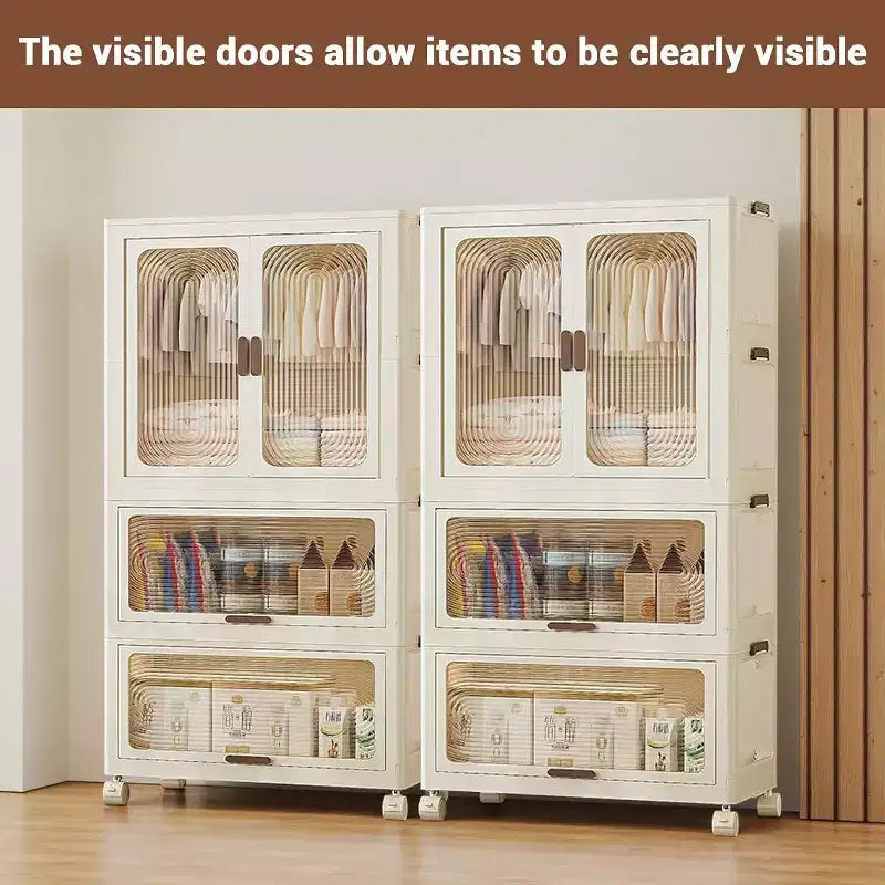 Armoire de rangement Acekool pour enfants avec portes et roulettes, placard de rangement portable à 3 niveaux avec tringle à vêtements, organisateur pour chambre d'enfant ou crèche