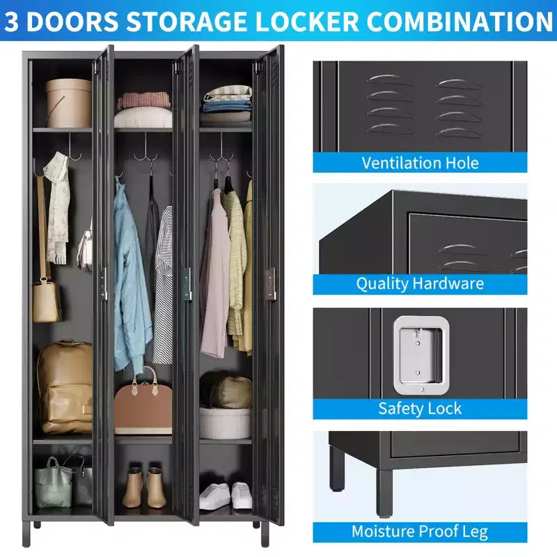 Casiers métalliques, armoires de rangement métalliques à 3 portes, solution de rangement sécurisée, parfaits pour les bureaux, les gymnases, les écoles et les maisons