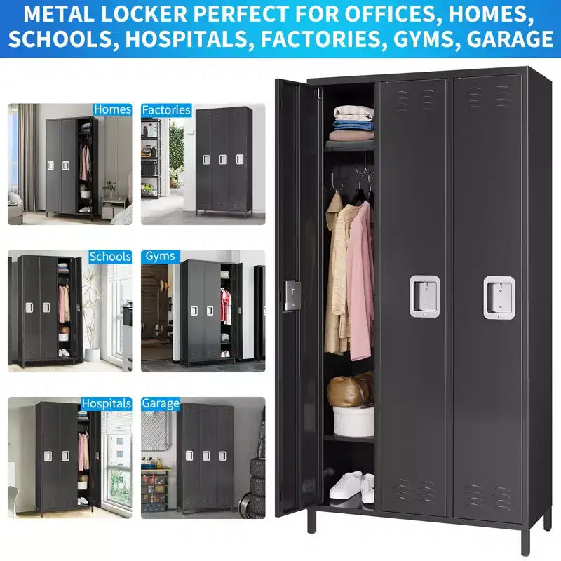 Casiers métalliques, armoires de rangement métalliques à 3 portes, solution de rangement sécurisée, parfaits pour les bureaux, les gymnases, les écoles et les maisons