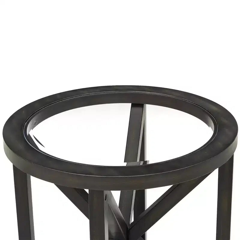 Table basse ronde en verre Okak, design moderne et simple, base en bois massif, plateau en verre trempé transparent, table d'étude pour salon ou terrasse