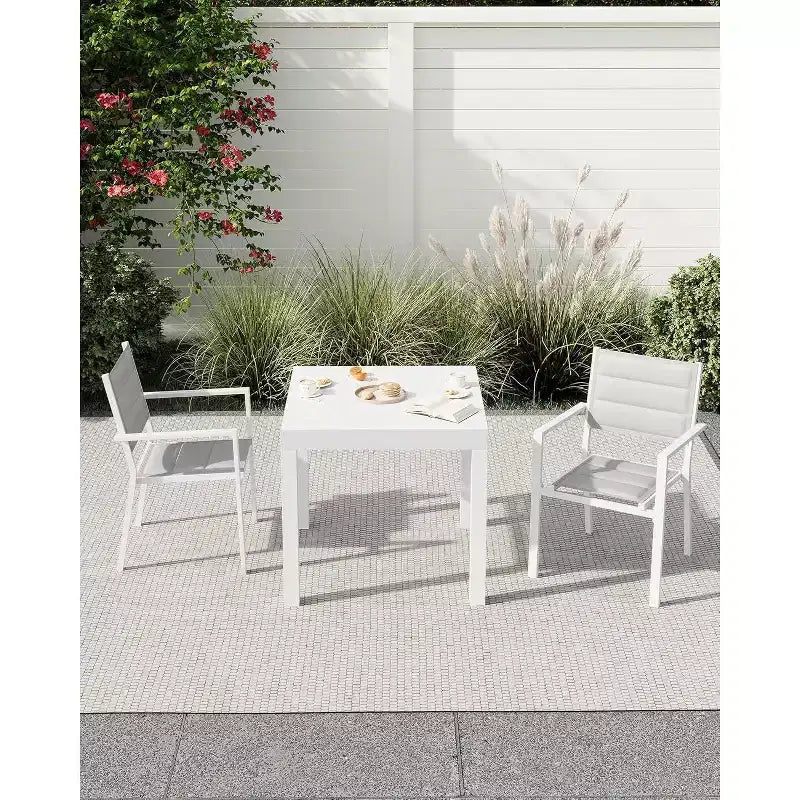 Ensemble de salle à manger d'extérieur extensible pour 4 à 6 personnes, table de patio rectangulaire réglable de 80 à 160 cm avec plateau aspect bois, cadre en aluminium durable