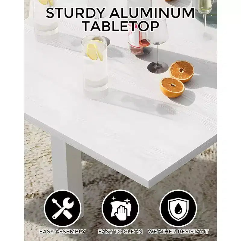 Ensemble de salle à manger d'extérieur extensible pour 4 à 6 personnes, table de patio rectangulaire réglable de 80 à 160 cm avec plateau aspect bois, cadre en aluminium durable