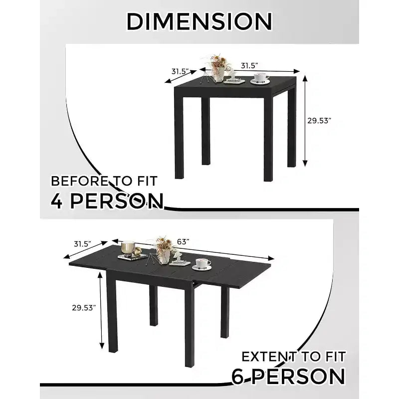Ensemble de salle à manger d'extérieur extensible pour 4 à 6 personnes, table de patio rectangulaire réglable de 80 à 160 cm avec plateau aspect bois, cadre en aluminium durable