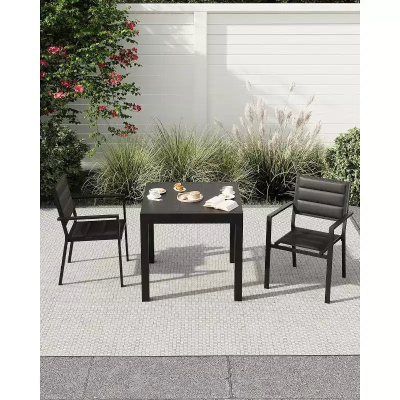 Ensemble de salle à manger d'extérieur extensible pour 4 à 6 personnes, table de patio rectangulaire réglable de 80 à 160 cm avec plateau aspect bois, cadre en aluminium durable