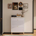 MAYEERTY Shoe Racks with 2 flip Out Doors 2 Drawers Narrow Shoe Rack Cabinet Natural Wood Legs