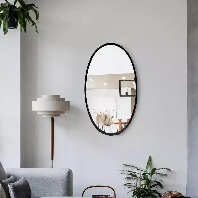 MAYEERTY Miroir mural décoratif ovale en métal avec bords encadrés et dos en bois noir 30.98x20.98
