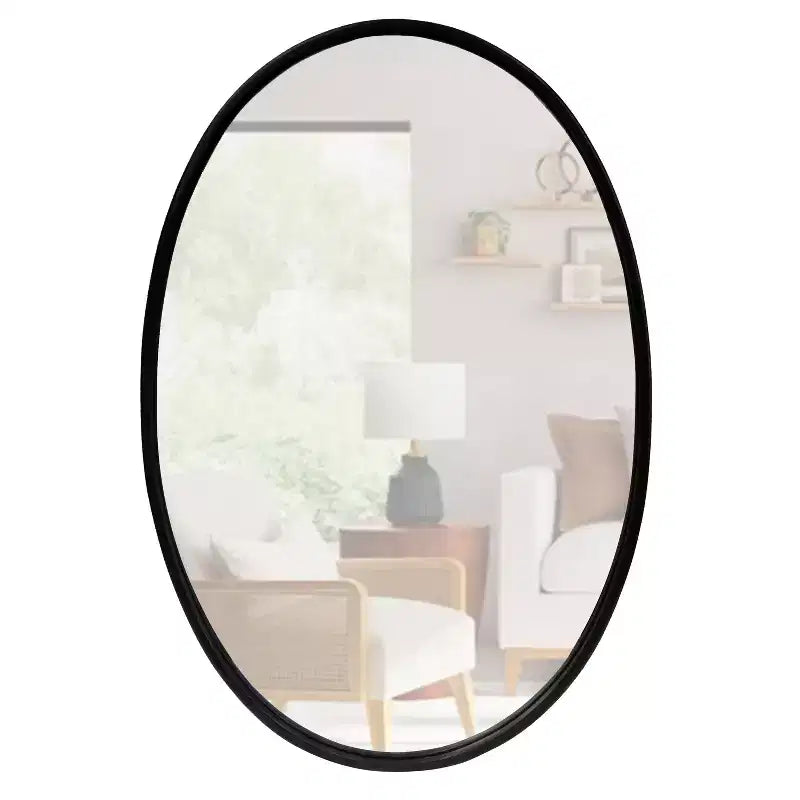MAYEERTY Miroir mural décoratif ovale en métal avec bords encadrés et dos en bois noir 30.98x20.98