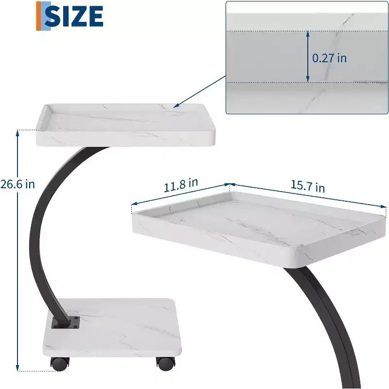 Table d'appoint CuisinSmart avec roulettes, table d'accoudoir pour canapé, plateau de télévision, petite table de chevet, tables d'appoint en C pour salon, chambre, chevet