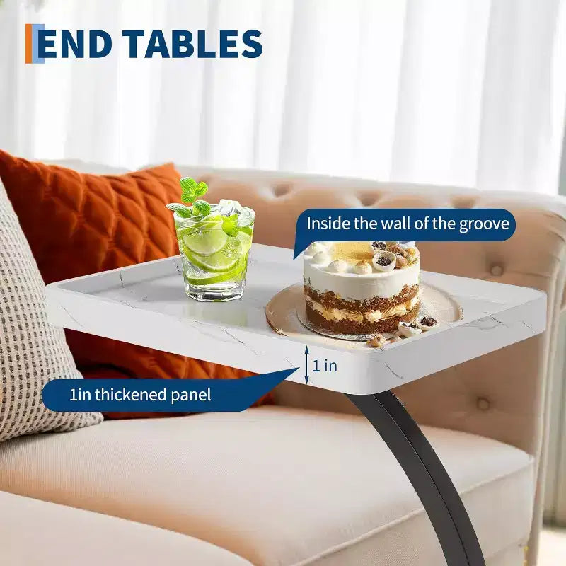 Table d'appoint CuisinSmart avec roulettes, table d'accoudoir pour canapé, plateau de télévision, petite table de chevet, tables d'appoint en C pour salon, chambre, chevet