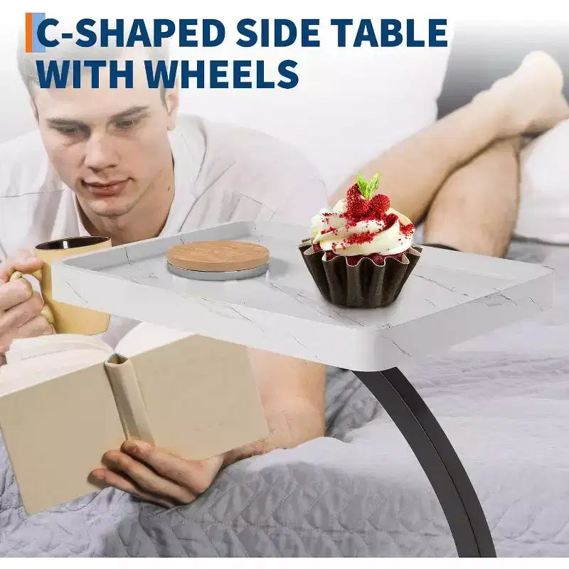Table d'appoint CuisinSmart avec roulettes, table d'accoudoir pour canapé, plateau de télévision, petite table de chevet, tables d'appoint en C pour salon, chambre, chevet