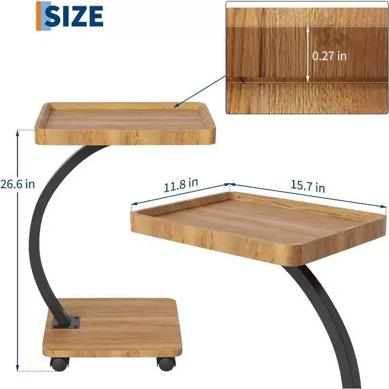 Table d'appoint CuisinSmart avec roulettes, table d'accoudoir pour canapé, plateau de télévision, petite table de chevet, tables d'appoint en C pour salon, chambre, chevet