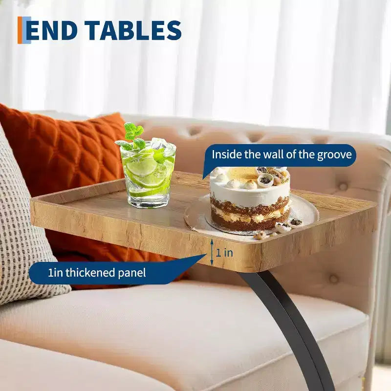 Table d'appoint CuisinSmart avec roulettes, table d'accoudoir pour canapé, plateau de télévision, petite table de chevet, tables d'appoint en C pour salon, chambre, chevet
