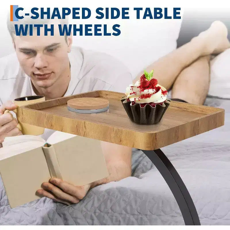 Table d'appoint CuisinSmart avec roulettes, table d'accoudoir pour canapé, plateau de télévision, petite table de chevet, tables d'appoint en C pour salon, chambre, chevet