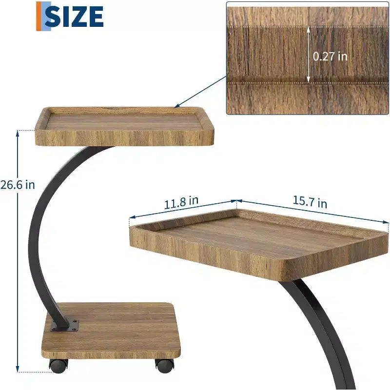Table d'appoint CuisinSmart avec roulettes, table d'accoudoir pour canapé, plateau de télévision, petite table de chevet, tables d'appoint en C pour salon, chambre, chevet