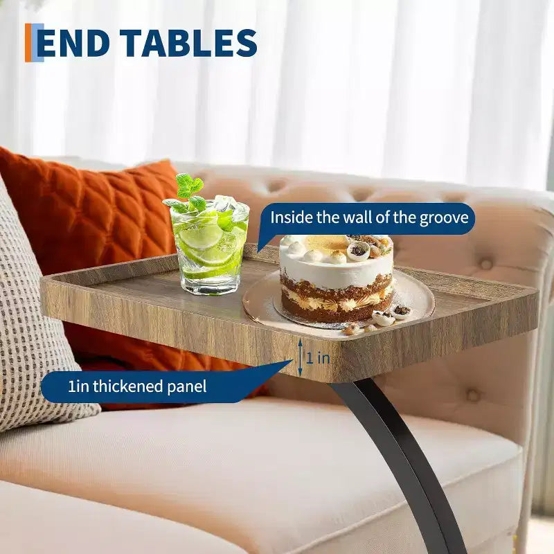 Table d'appoint CuisinSmart avec roulettes, table d'accoudoir pour canapé, plateau de télévision, petite table de chevet, tables d'appoint en C pour salon, chambre, chevet