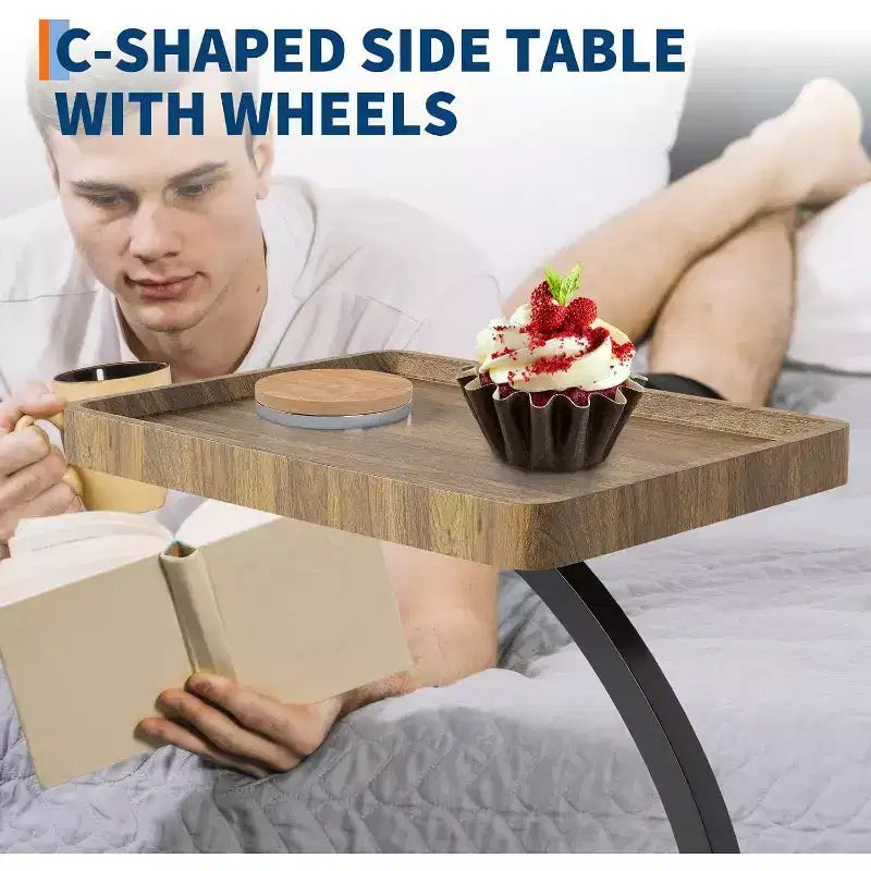 Table d'appoint CuisinSmart avec roulettes, table d'accoudoir pour canapé, plateau de télévision, petite table de chevet, tables d'appoint en C pour salon, chambre, chevet