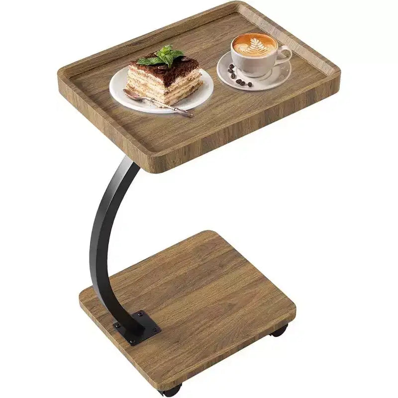 CuisinSmart Side Table with Rolling Wheels, Sofa Couch Arm Table, Tv Tray, Small Bed Stand, C Shaped End Tables for Living Room, Bedroom, Bedside