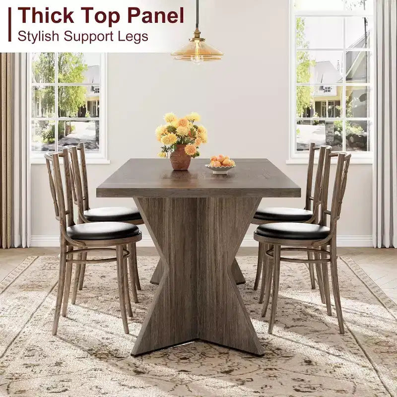 Table à manger rectangulaire de style rustique de 180 cm pour 6 personnes, plateau en bois épais avec piétement robuste en forme de V, idéale pour la cuisine, la salle à manger ou le bureau