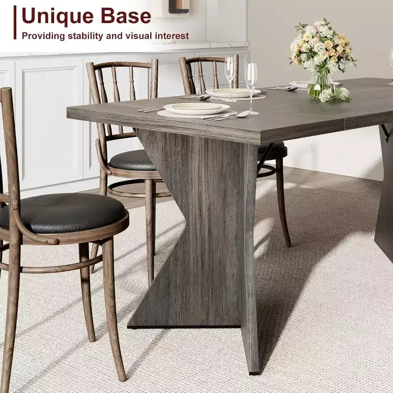 Table à manger rectangulaire de style rustique de 180 cm pour 6 personnes, plateau en bois épais avec piétement robuste en forme de V, idéale pour la cuisine, la salle à manger ou le bureau