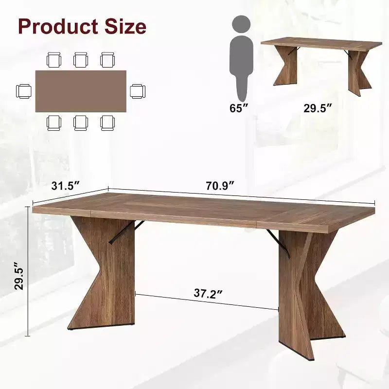 Table à manger rectangulaire de style rustique de 180 cm pour 6 personnes, plateau en bois épais avec piétement robuste en forme de V, idéale pour la cuisine, la salle à manger ou le bureau