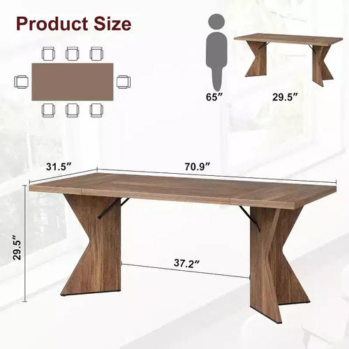Table à manger rectangulaire de style rustique de 180 cm pour 6 personnes, plateau en bois épais avec piétement robuste en forme de V, idéale pour la cuisine, la salle à manger ou le bureau