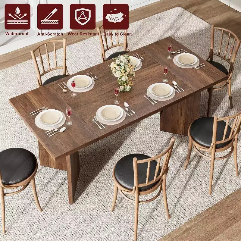 Table à manger rectangulaire de style rustique de 180 cm pour 6 personnes, plateau en bois épais avec piétement robuste en forme de V, idéale pour la cuisine, la salle à manger ou le bureau