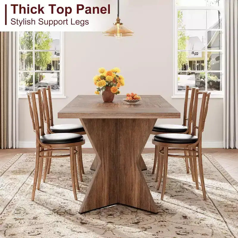 Table à manger rectangulaire de style rustique de 180 cm pour 6 personnes, plateau en bois épais avec piétement robuste en forme de V, idéale pour la cuisine, la salle à manger ou le bureau