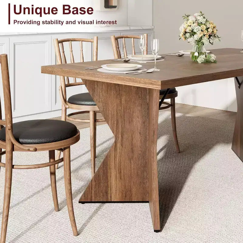 Table à manger rectangulaire de style rustique de 180 cm pour 6 personnes, plateau en bois épais avec piétement robuste en forme de V, idéale pour la cuisine, la salle à manger ou le bureau