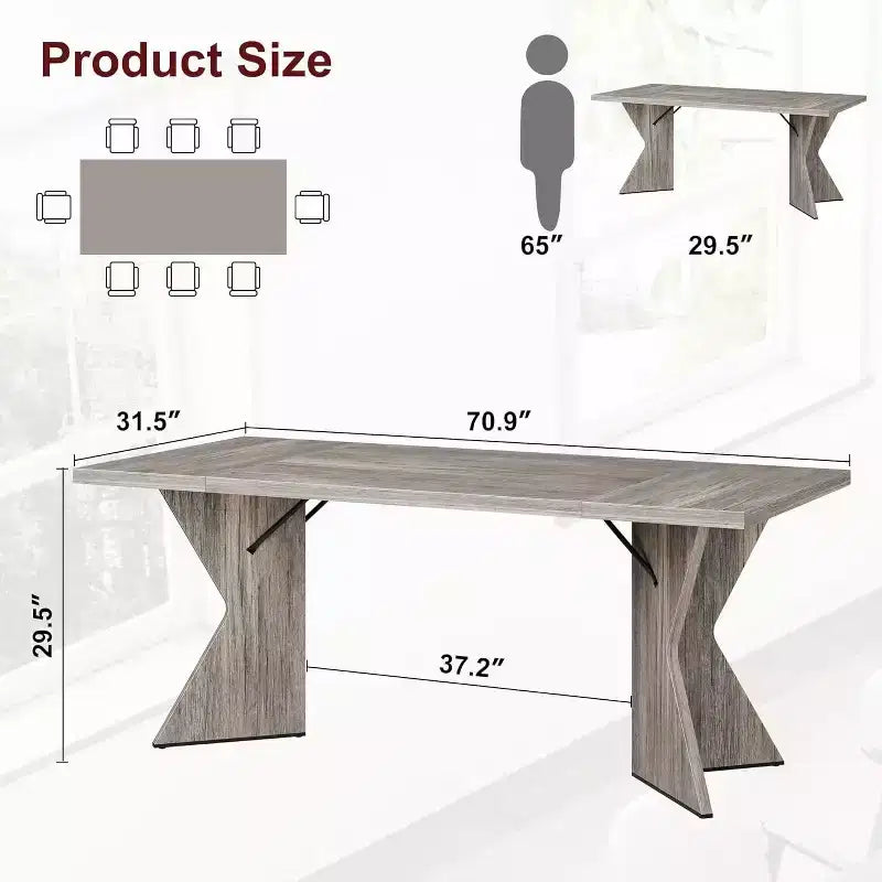 Table à manger rectangulaire de style rustique de 180 cm pour 6 personnes, plateau en bois épais avec piétement robuste en forme de V, idéale pour la cuisine, la salle à manger ou le bureau