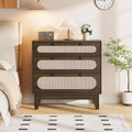 Rattan 3 Different Drawer Dresser for Bedroom,Natural Modern Closet Dresser with Wooden, Handles and Wooden Legs