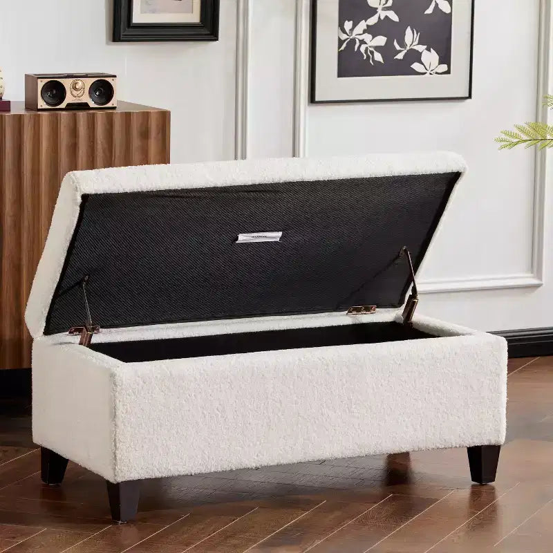 Christopher Knight Lumine Pouf de rangement moderne rembourré en bouclé avec couvercle à charnière