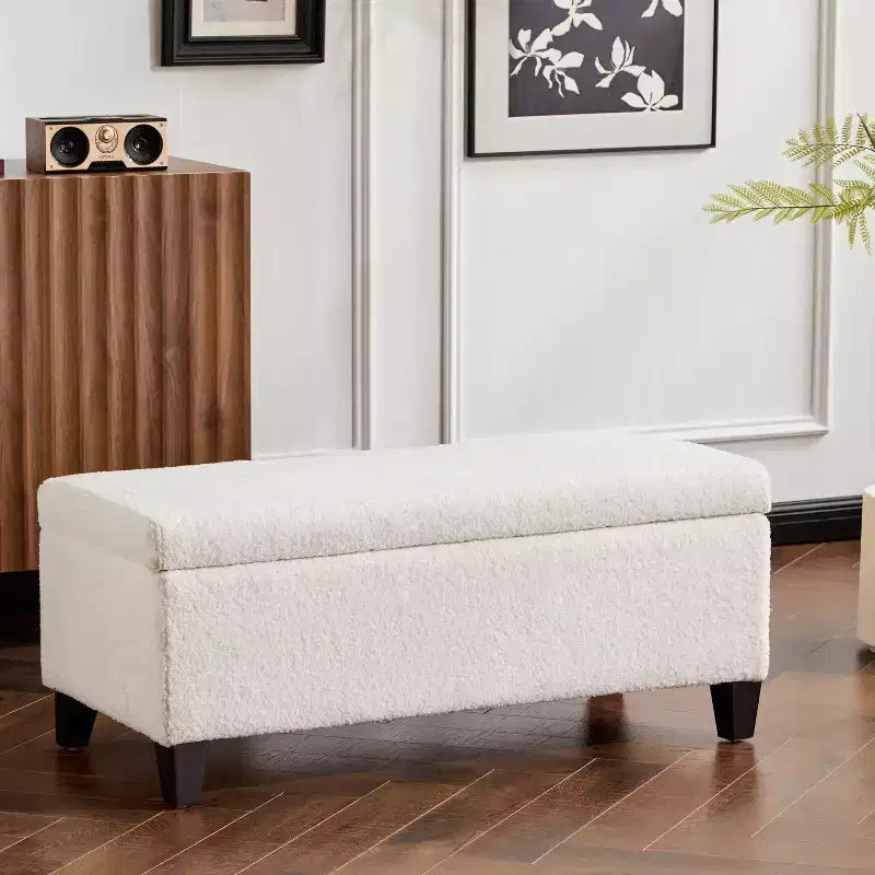 Christopher Knight Lumine Pouf de rangement moderne rembourré en bouclé avec couvercle à charnière