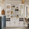 Famapy White Kitchen Cabinet: Glass Doors, Wine Rack,Multi - Storage Zones  Perfect for Display & Storage