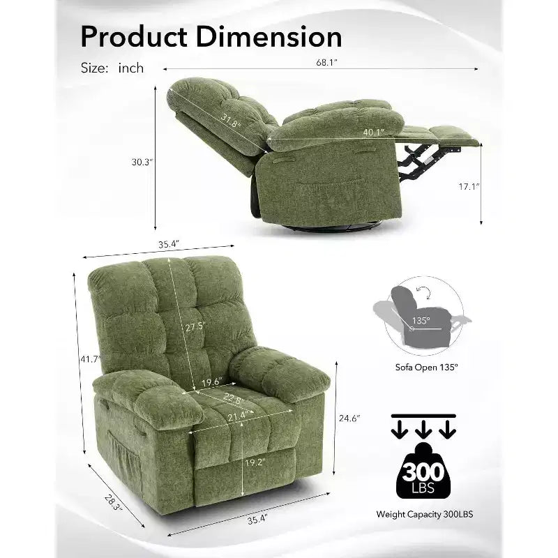 Fauteuil inclinable pivotant Acekool avec rotation à 360°, bascule à 30° et inclinaison à 135°, revêtement en chenille et cadre en acier pour petits espaces