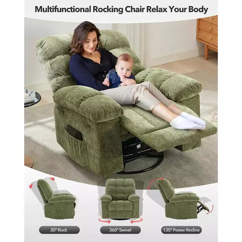 Fauteuil inclinable pivotant Acekool avec rotation à 360°, bascule à 30° et inclinaison à 135°, revêtement en chenille et cadre en acier pour petits espaces