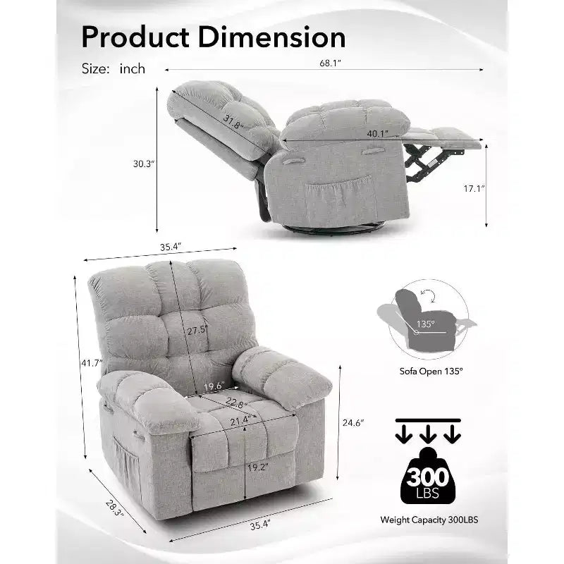 Fauteuil inclinable pivotant Acekool avec rotation à 360°, bascule à 30° et inclinaison à 135°, revêtement en chenille et cadre en acier pour petits espaces