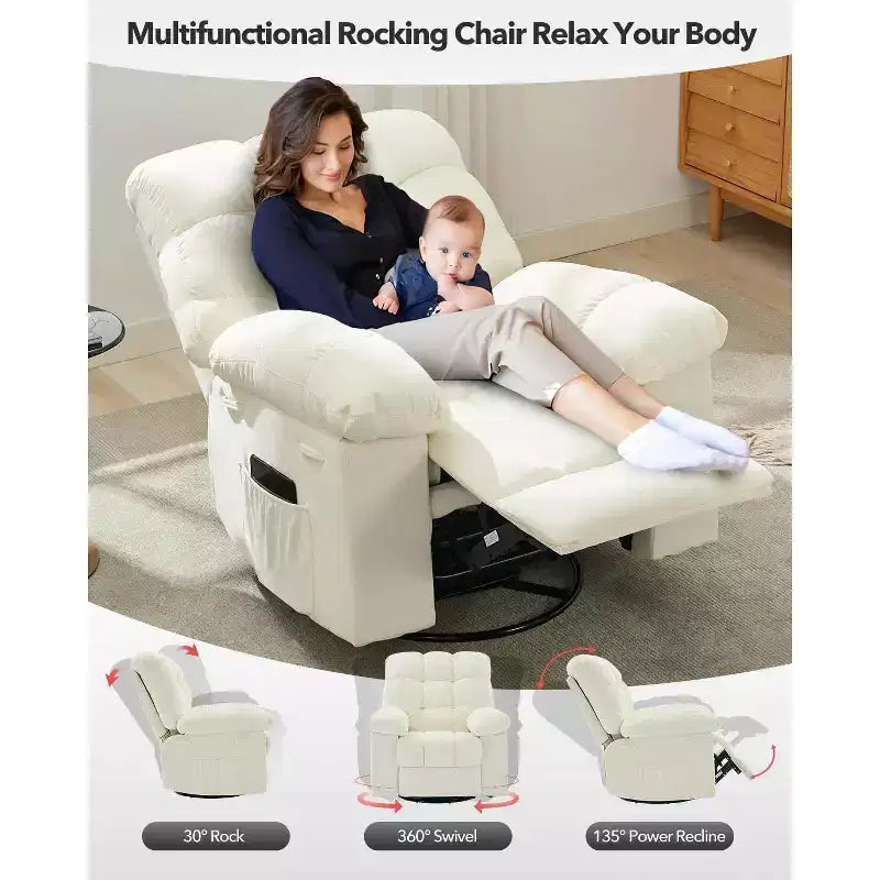Fauteuil inclinable pivotant Acekool avec rotation à 360°, bascule à 30° et inclinaison à 135°, revêtement en chenille et cadre en acier pour petits espaces