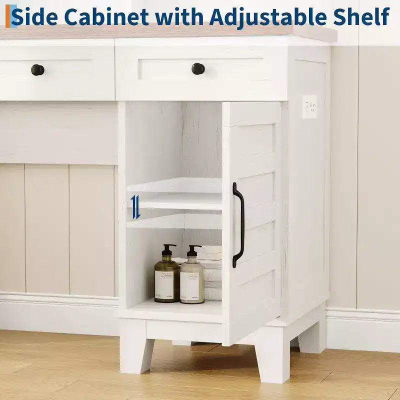 Acekool 42 Coiffeuse avec Miroir Éclairé, Station de Recharge, Plateau en Verre, Tiroir de Rangement, Tabouret Rembourré, pour Chambre à Coucher, Marron et Blanc