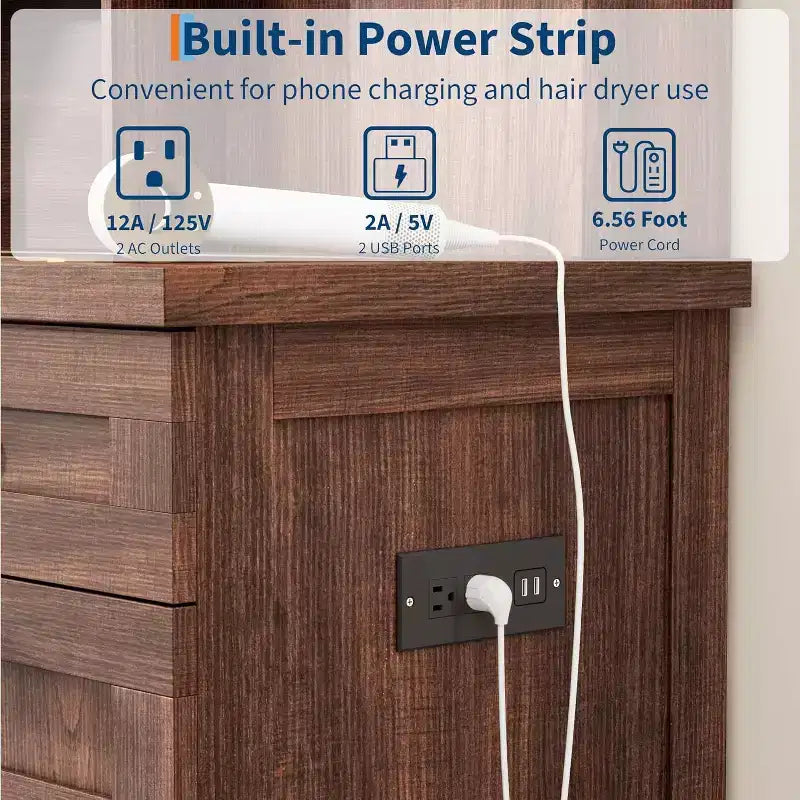 Acekool 42 Coiffeuse avec Miroir Éclairé, Station de Recharge, Plateau en Verre, Tiroir de Rangement, Tabouret Rembourré, pour Chambre à Coucher, Marron et Blanc