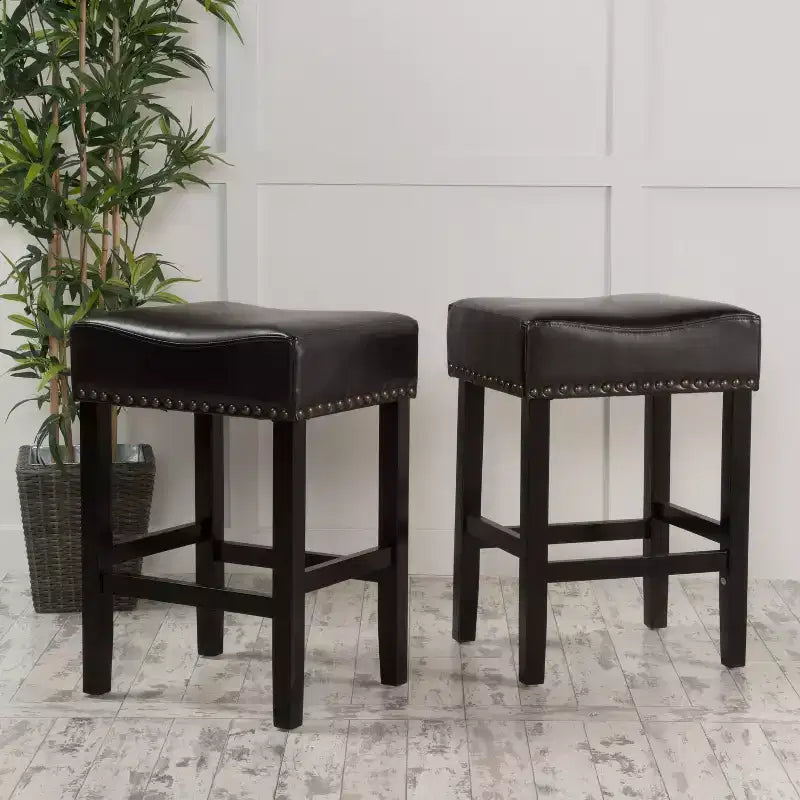 GDFStudio Ogden Tabouret de comptoir sans dossier 66 cm en cuir reconstitué et hévéa (lot de 2)