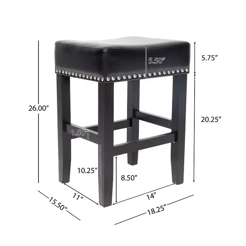 GDFStudio Ogden Tabouret de comptoir sans dossier 66 cm en cuir reconstitué et hévéa (lot de 2)