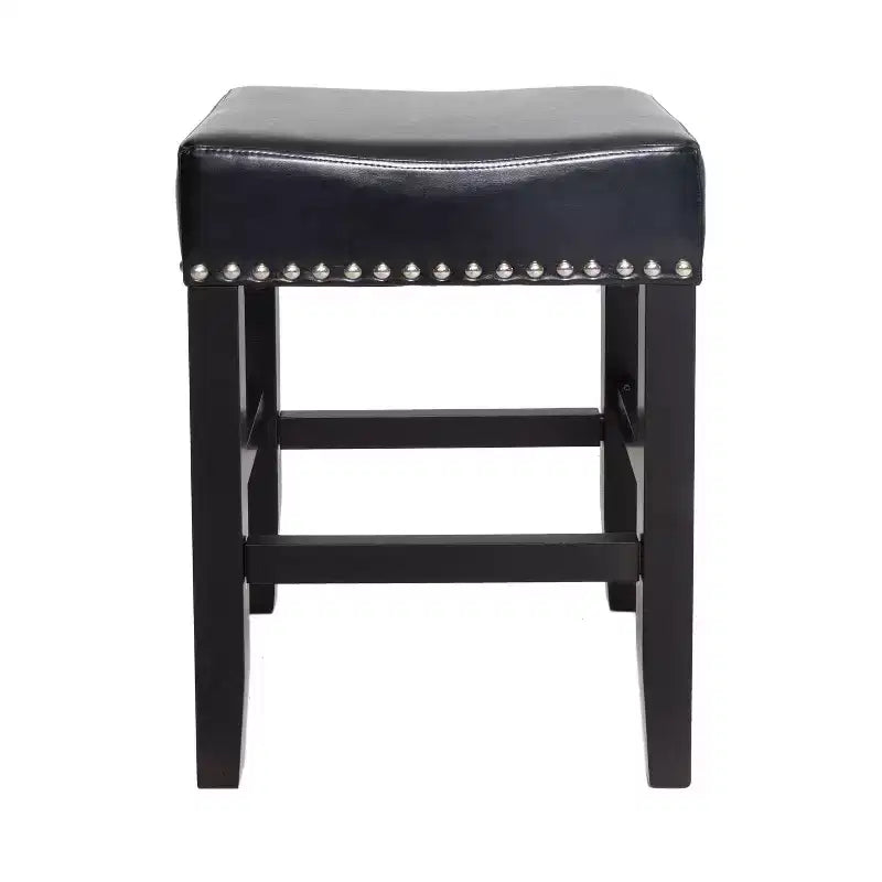 GDFStudio Ogden Tabouret de comptoir sans dossier 66 cm en cuir reconstitué et hévéa (lot de 2)