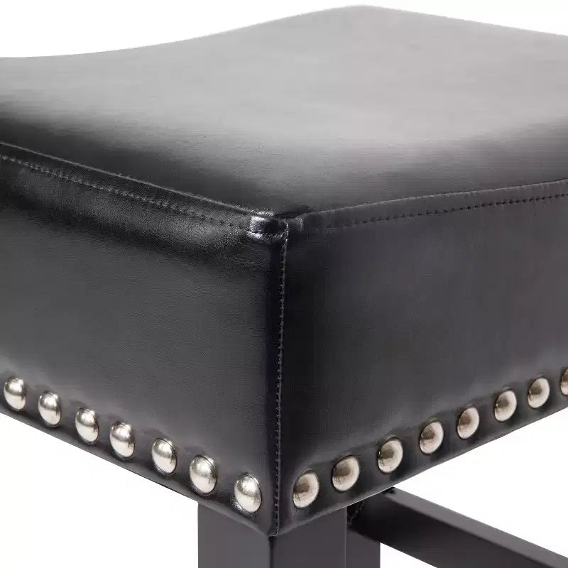 GDFStudio Ogden Tabouret de comptoir sans dossier 66 cm en cuir reconstitué et hévéa (lot de 2)