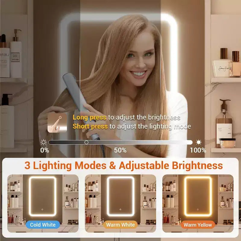 Ensemble de coiffeuse Acekool avec miroir LED, ports de charge, 6 tiroirs, étagères, support pour sèche-cheveux et tabouret, éclairage réglable, blanc