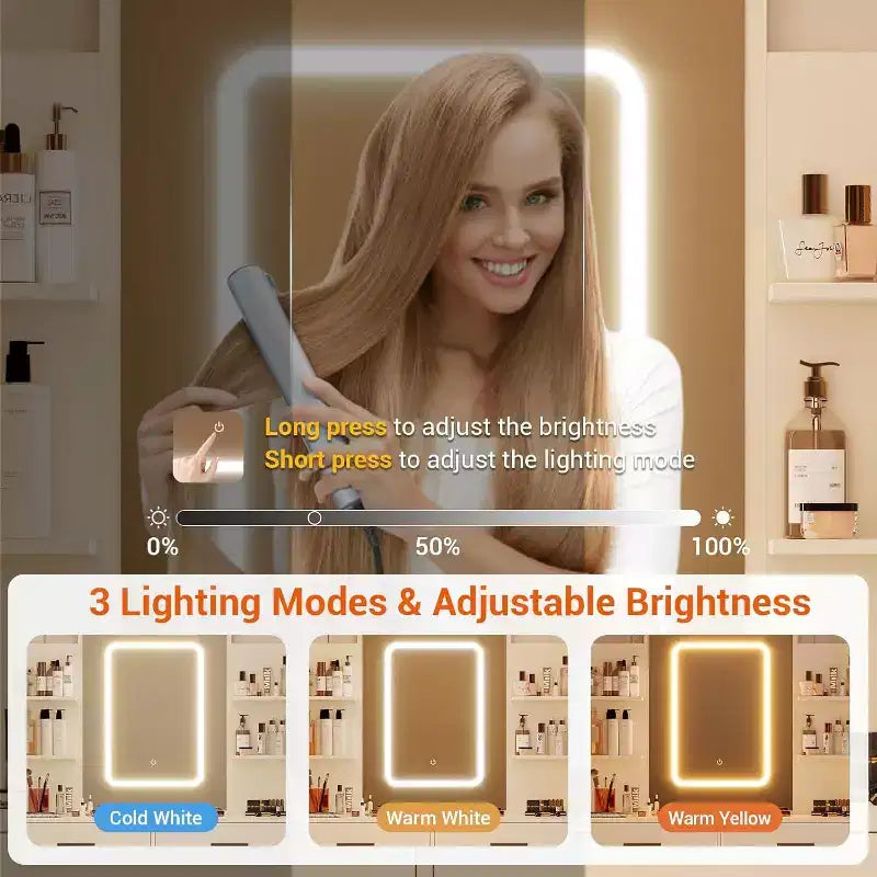 Ensemble de coiffeuse Acekool avec miroir LED, ports de charge, 6 tiroirs, étagères, support pour sèche-cheveux et tabouret, éclairage réglable, blanc