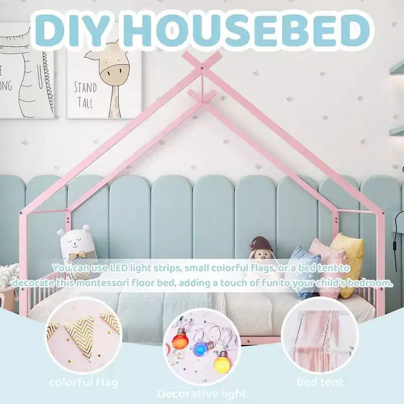 Karl Home Lit cabane Montessori en métal taille jumeau pour enfants