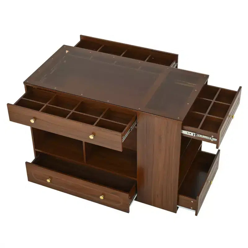 Îlot de placard avec 6 tiroirs, commode avec plateau en verre et étagères ouvertes, meuble de rangement pour bijoux – ModernLuxe