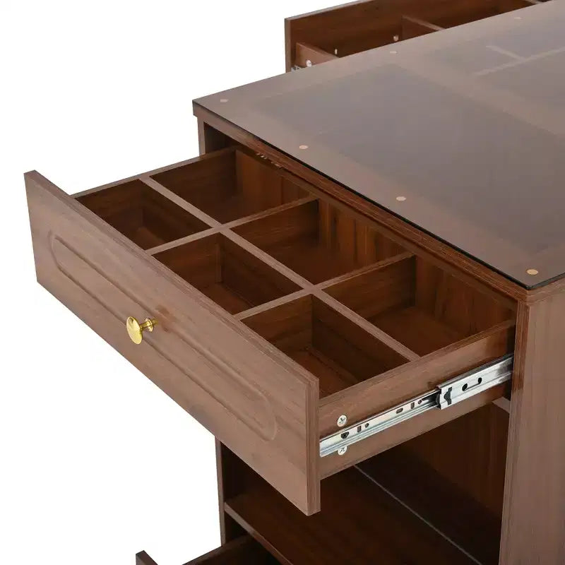 Îlot de placard avec 6 tiroirs, commode avec plateau en verre et étagères ouvertes, meuble de rangement pour bijoux – ModernLuxe