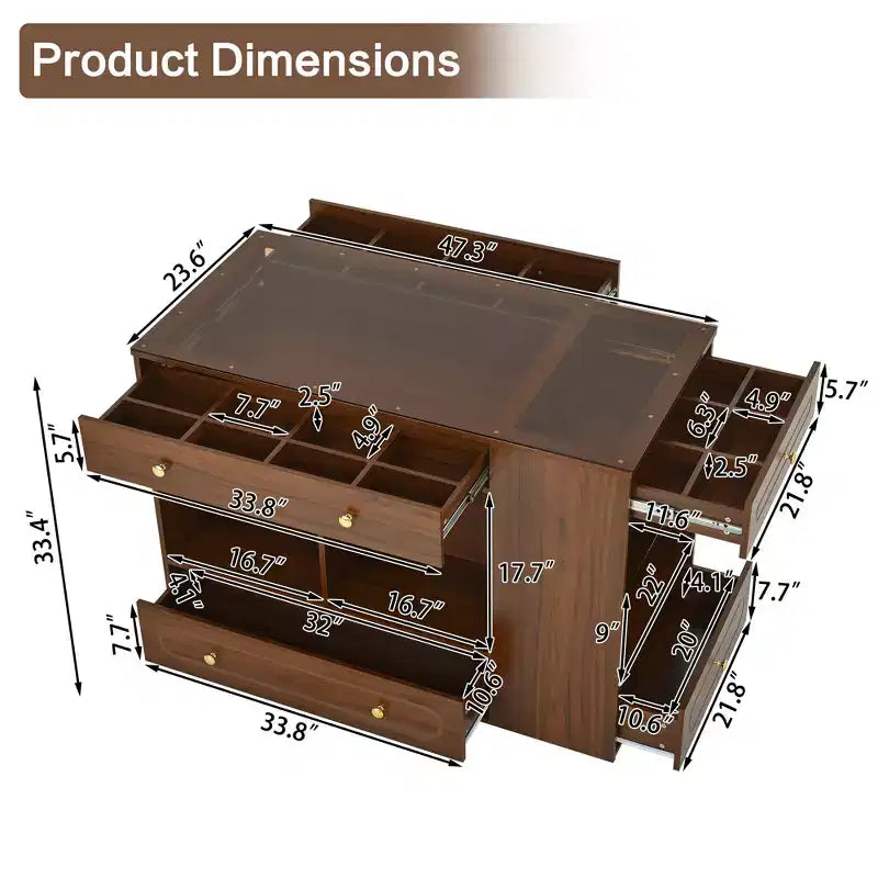 Îlot de placard avec 6 tiroirs, commode avec plateau en verre et étagères ouvertes, meuble de rangement pour bijoux – ModernLuxe