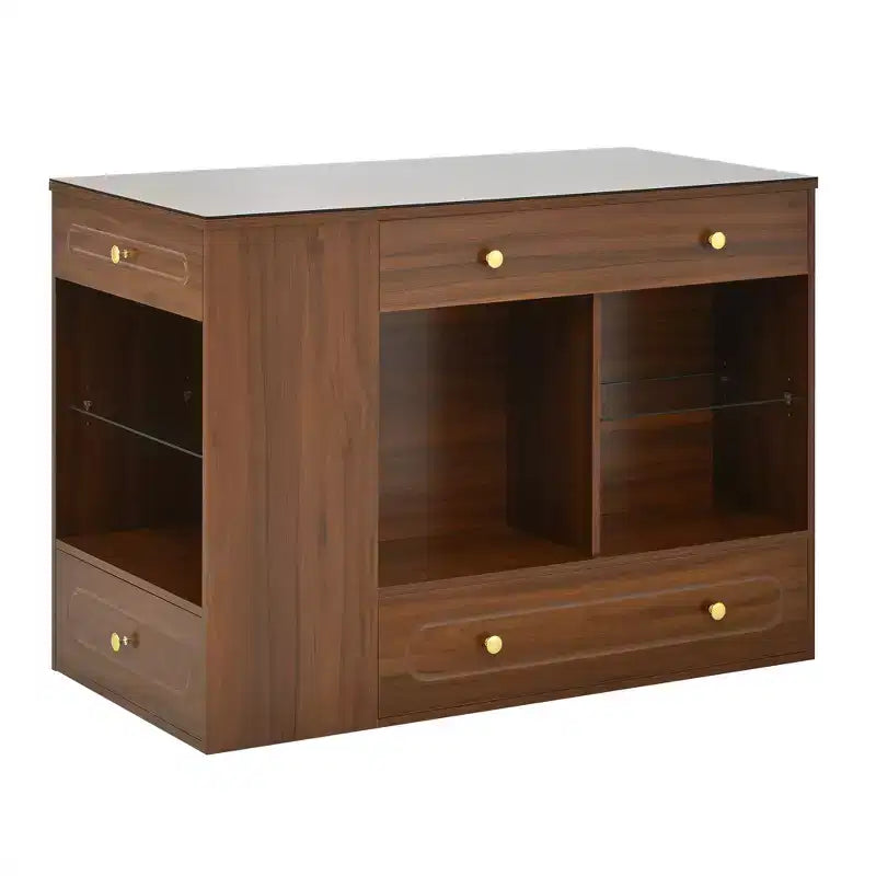 Îlot de placard avec 6 tiroirs, commode avec plateau en verre et étagères ouvertes, meuble de rangement pour bijoux – ModernLuxe